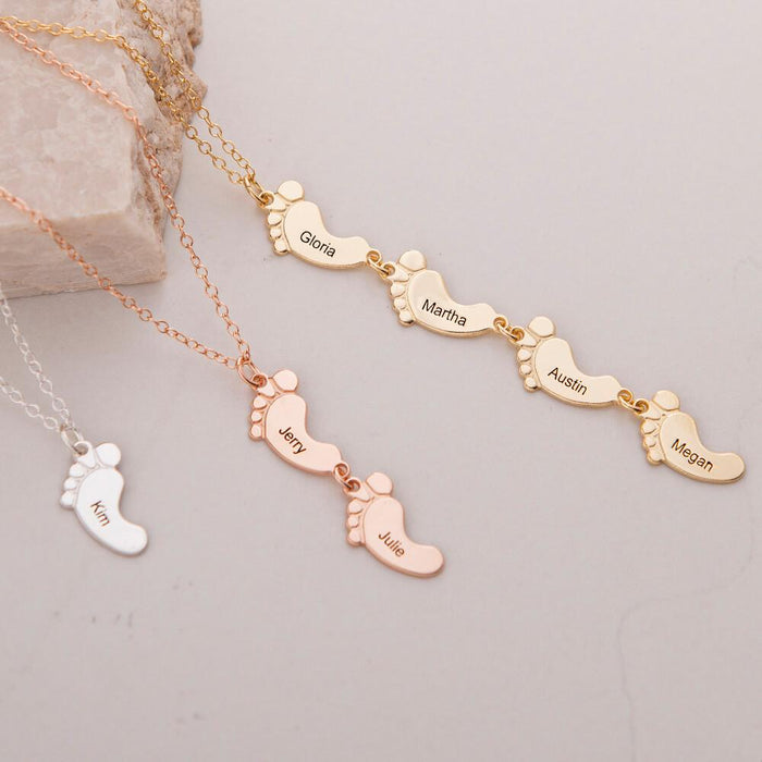 Vertical Baby Feet Necklac Can be engraved