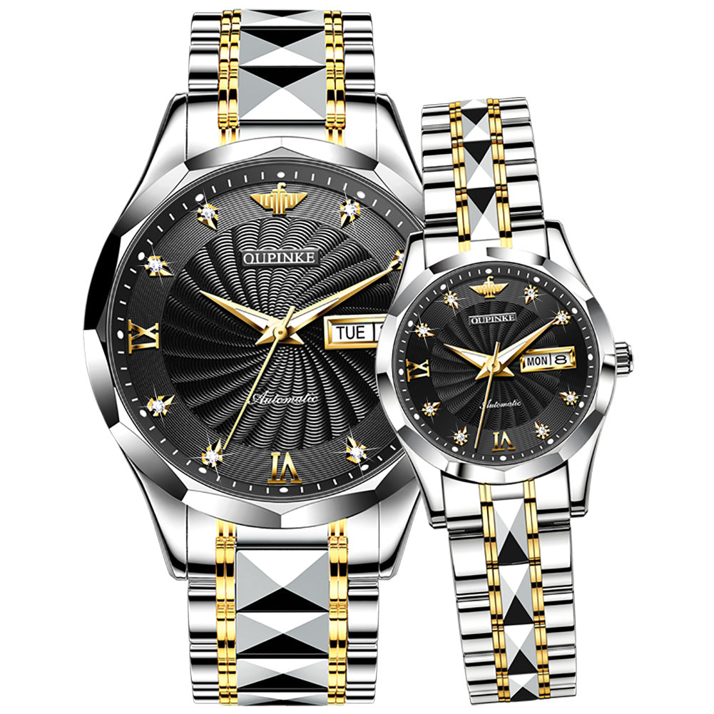 New tungsten steel diamond-inset waterproof automatic mechanical watch Women's watch men's watch couple watch