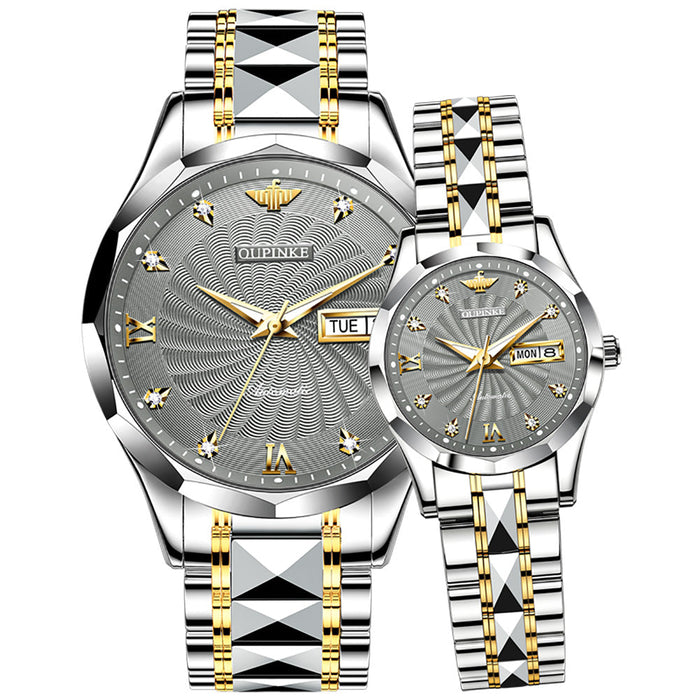 New tungsten steel diamond-inset waterproof automatic mechanical watch Women's watch men's watch couple watch