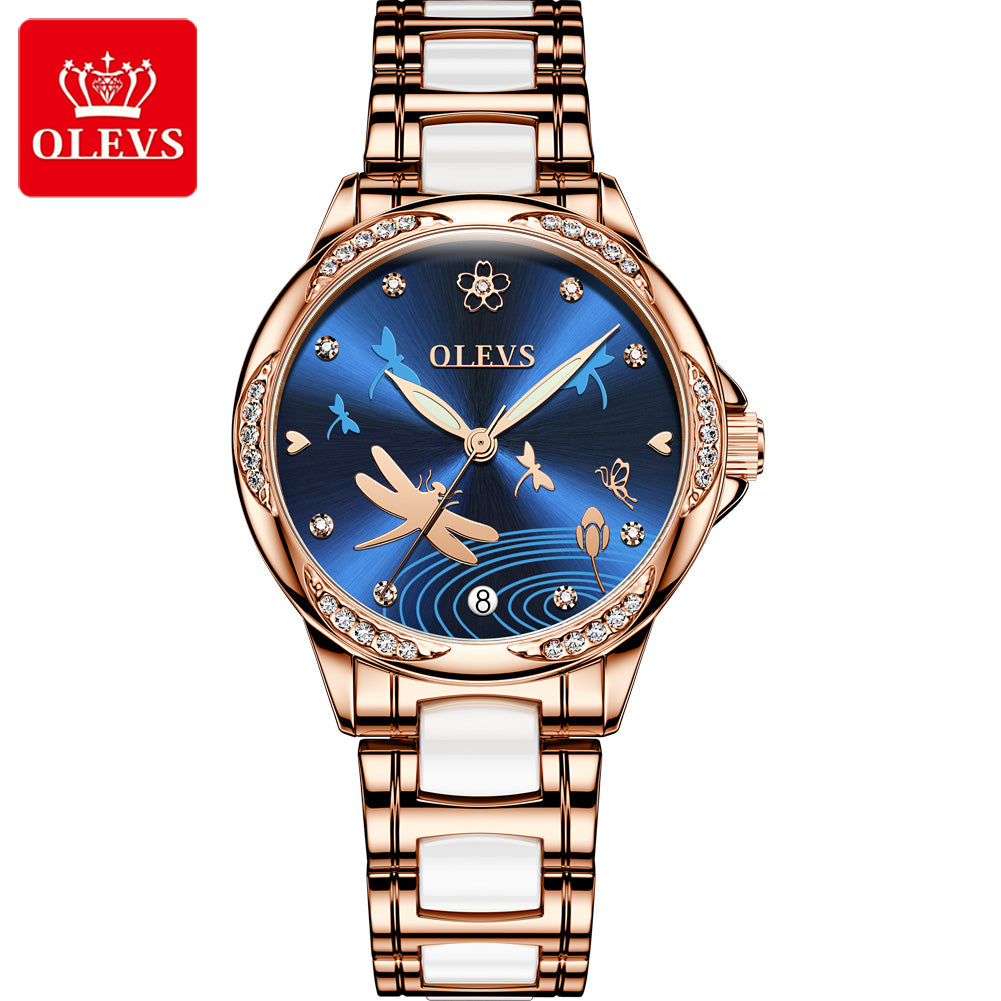 Automatic Mechanical Watch Ceramic Steel Band Waterproof Ladies Watch