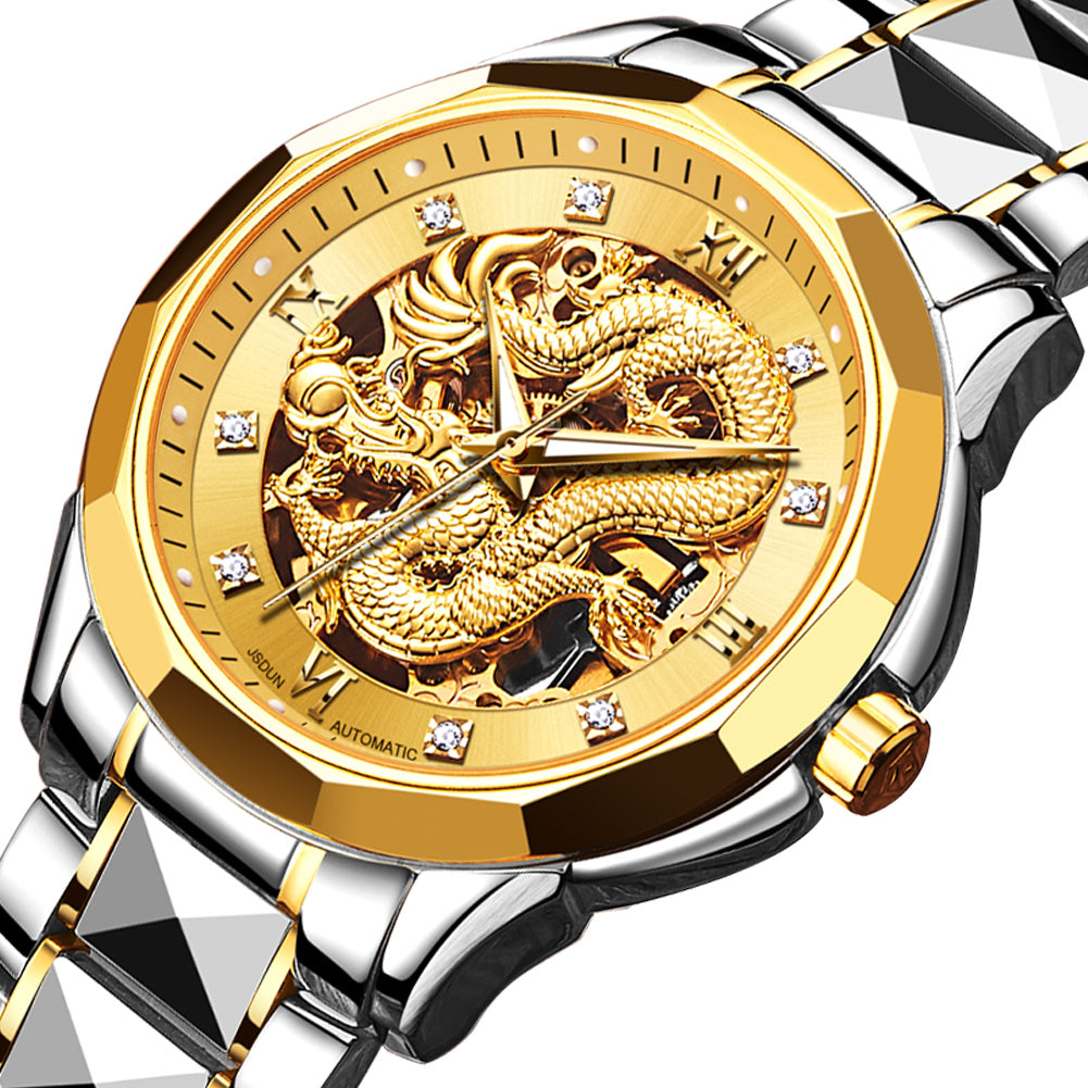 Dragon Skeleton Automatic Mechanical Watches For Men Wrist Watch Stainless Steel