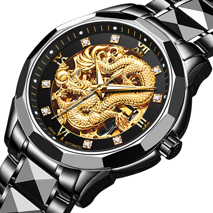 Dragon Skeleton Automatic Mechanical Watches For Men Wrist Watch Stainless Steel