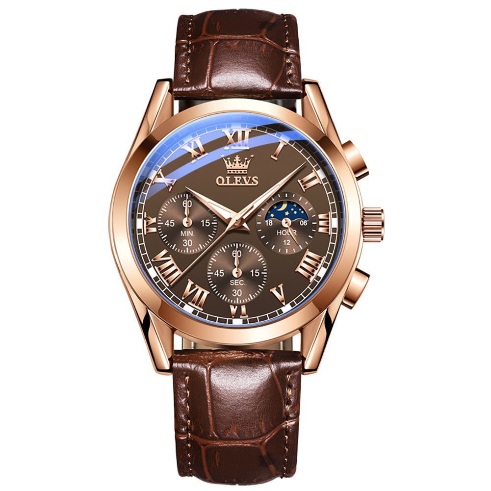 Multifunctional sports three-eye six-hand chronograph watch waterproof luminous men's watch