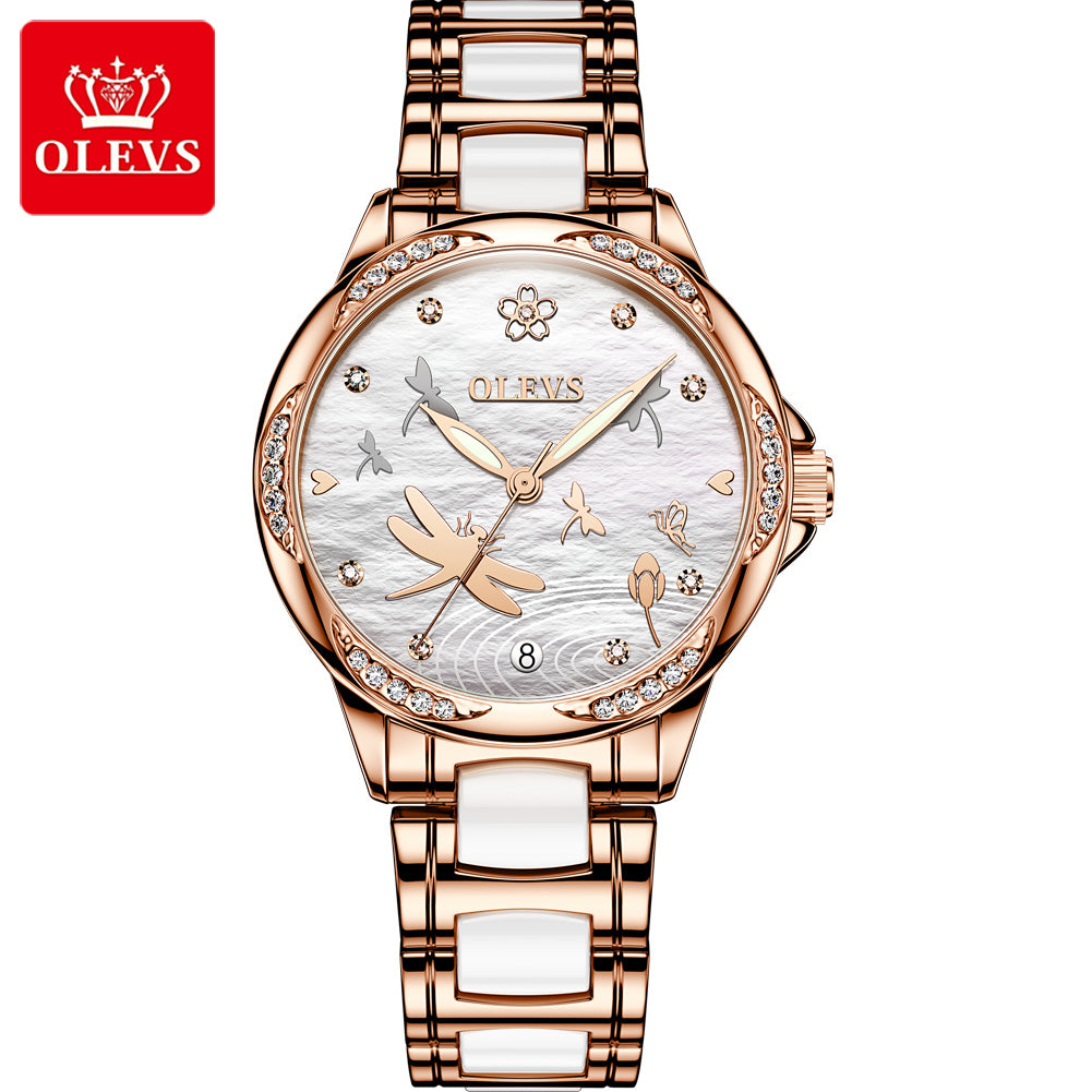 Automatic Mechanical Watch Ceramic Steel Band Waterproof Ladies Watch