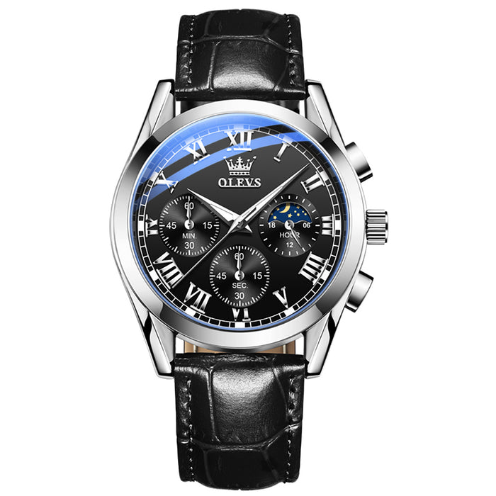 Multifunctional sports three-eye six-hand chronograph watch waterproof luminous men's watch