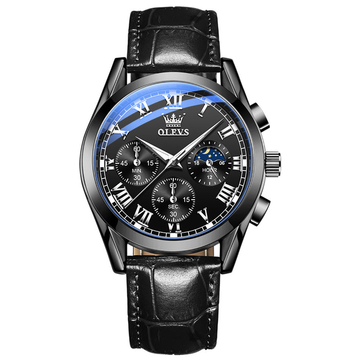 Multifunctional sports three-eye six-hand chronograph watch waterproof luminous men's watch