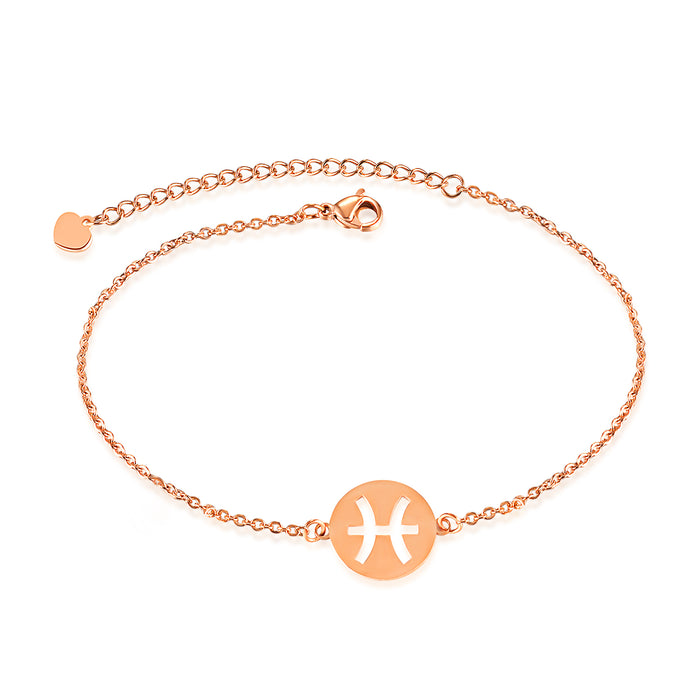 Golden Color 12 Constellation Zodiac Charm Bracelet for Women Female 100% Stainless Steel High Polish Charms Bracelets