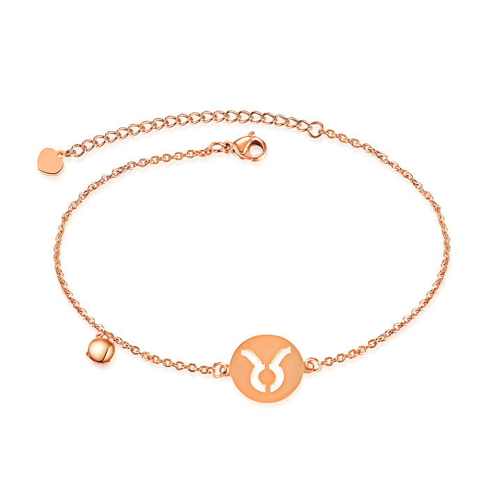 Golden 12 Constellation Zodiac Charm Anklet Female Women 100% Stainless Steel High Polished Charm Anklet
