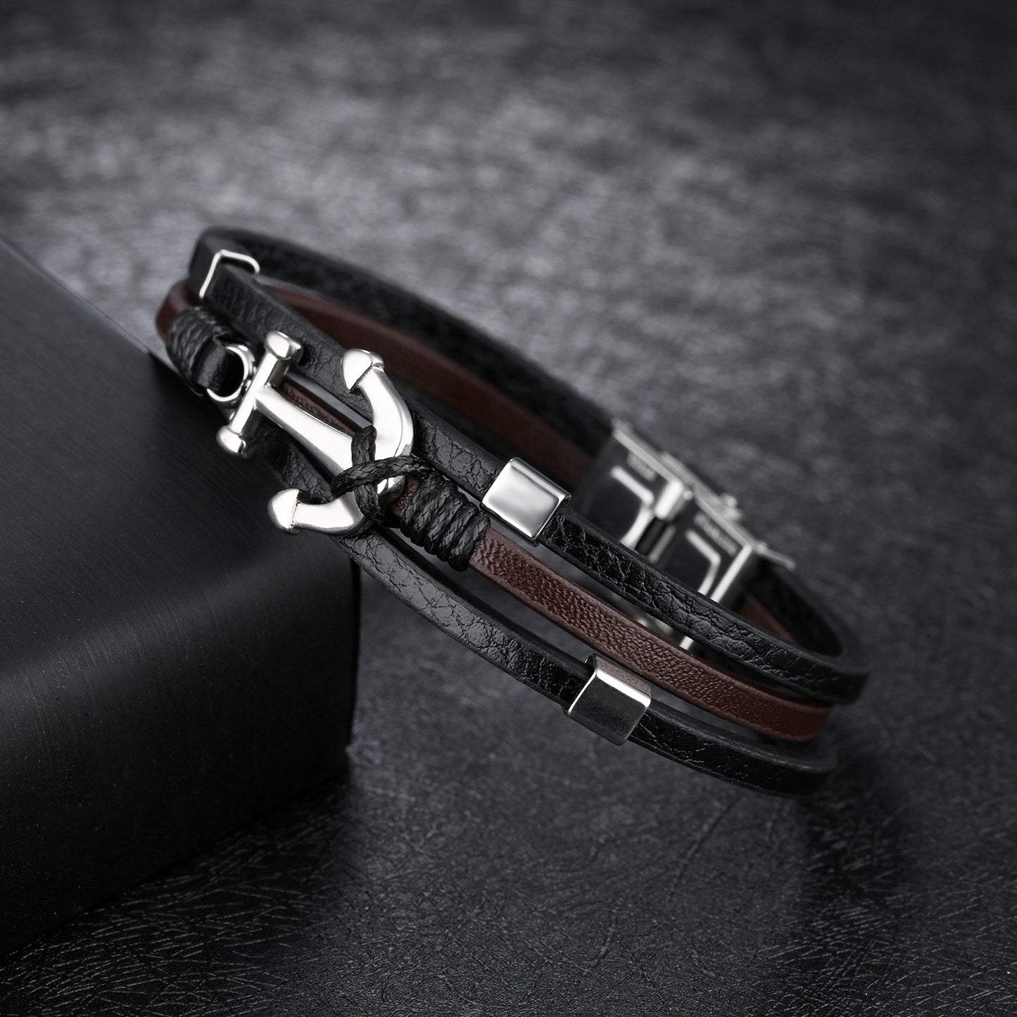 Fashion Anchor Multilayer Titanium Steel Leather Bracelet Vintage Men's Bracelet Leather Bracelet