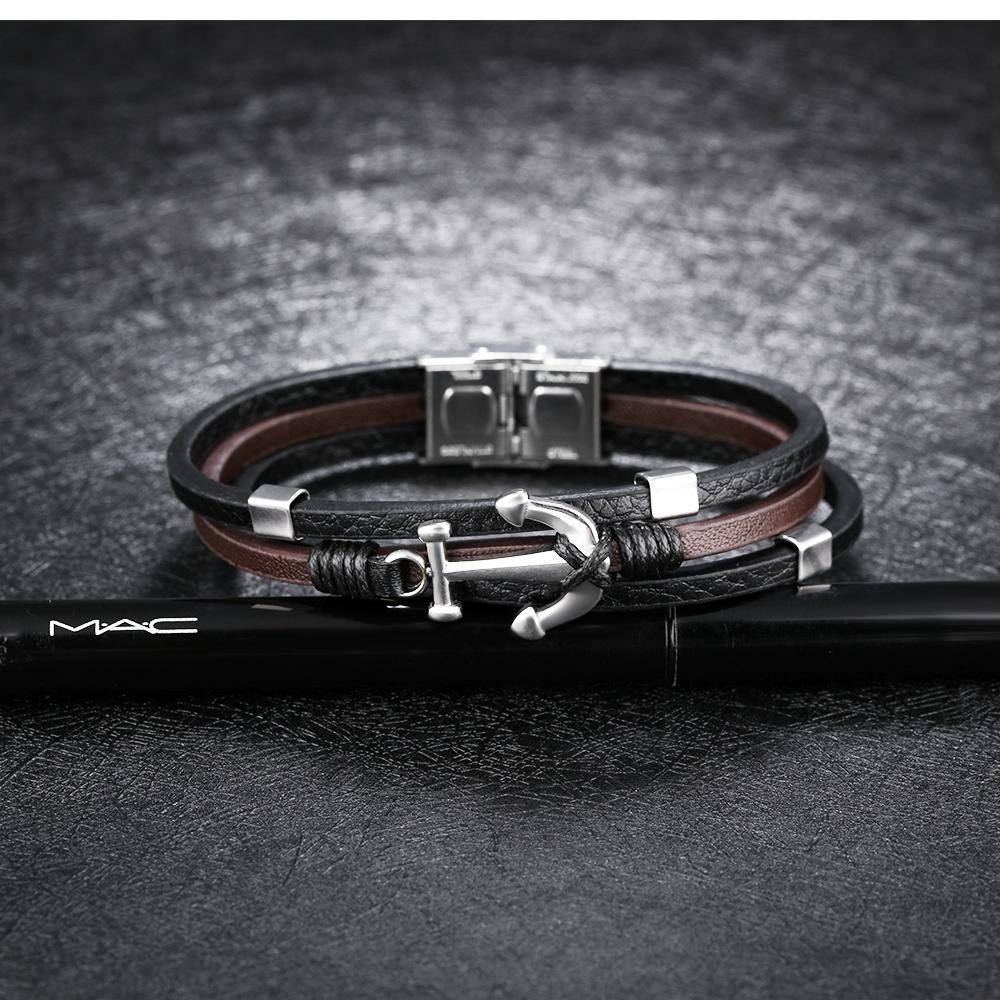 Fashion Anchor Multilayer Titanium Steel Leather Bracelet Vintage Men's Bracelet Leather Bracelet