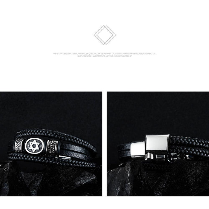 Vintage six-pointed star leather bracelet Fashion braided leather cord bracelet