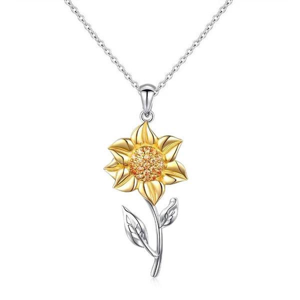 Golden Sunflower Sterling Silver Pendant Necklace