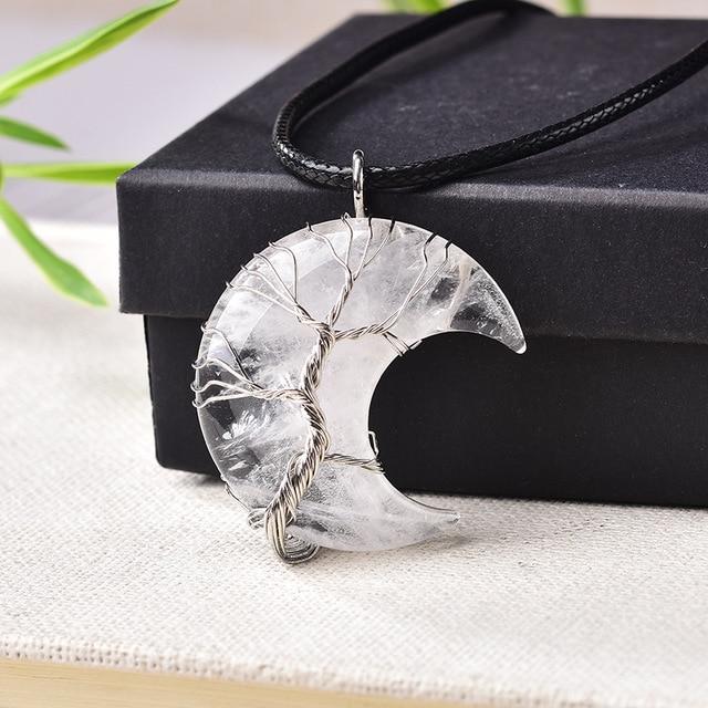 Tree of Life Crescent Moon Semi-Precious Gemstone Necklace