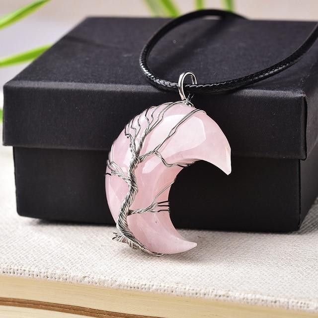 Tree of Life Crescent Moon Semi-Precious Gemstone Necklace